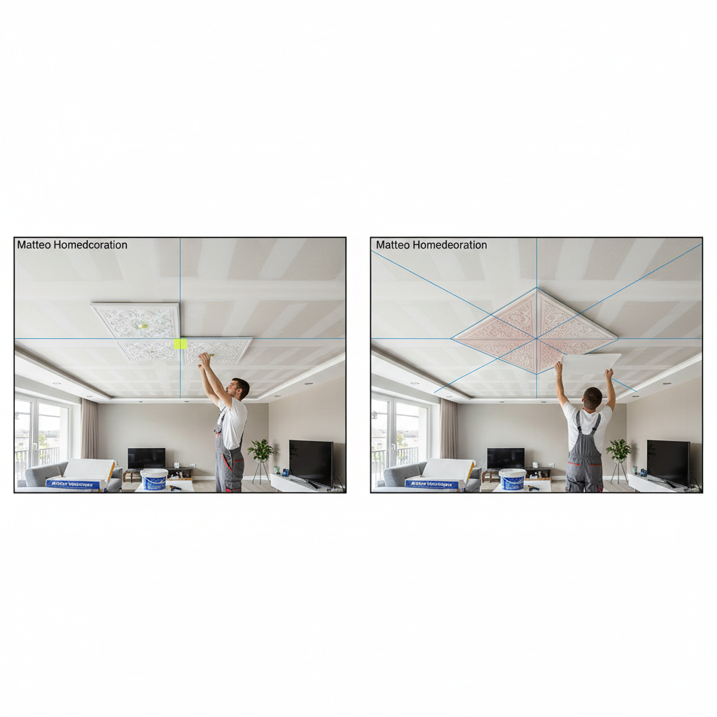 Anleitung zur Montage von Styropor Deckenplatten 50x50 cm: Vergleich zwischen gerader und diagonaler Verlegung zur Wärmedämmung und Verschönerung